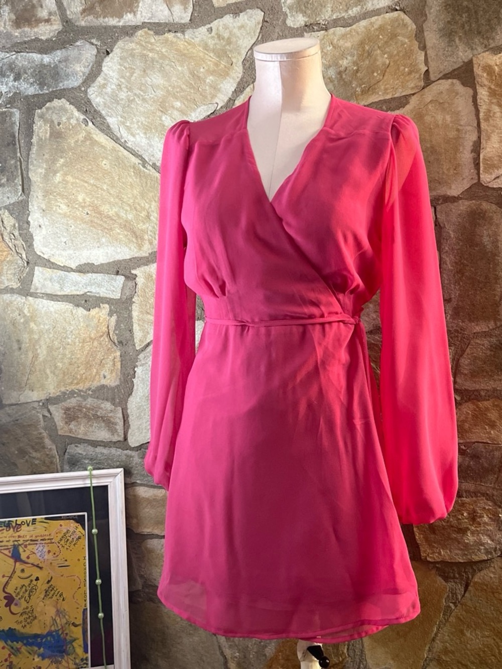Urban Outfitters Hot Pink Wrap-Style Mini Dress